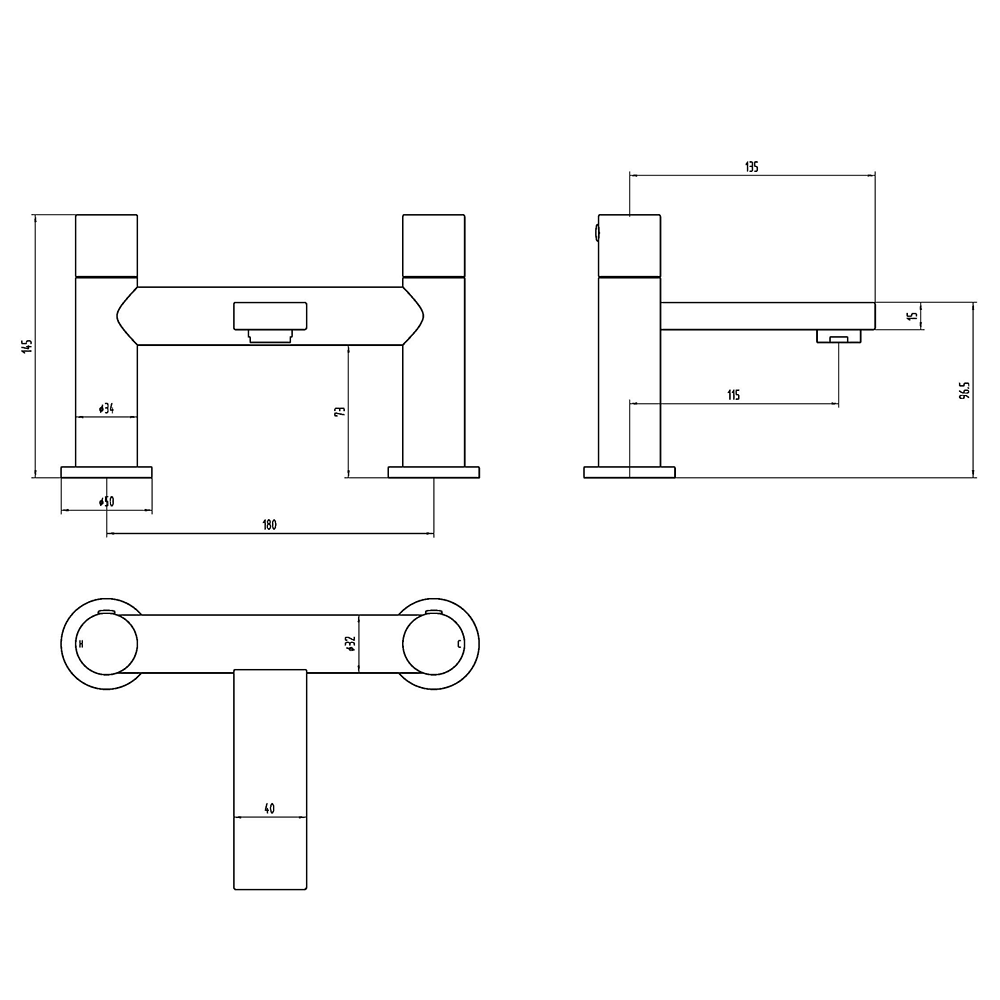 The Tap Factory Vibrance Vanto Black Deck Mounted Bath Filler - 8 Handle Colours Available