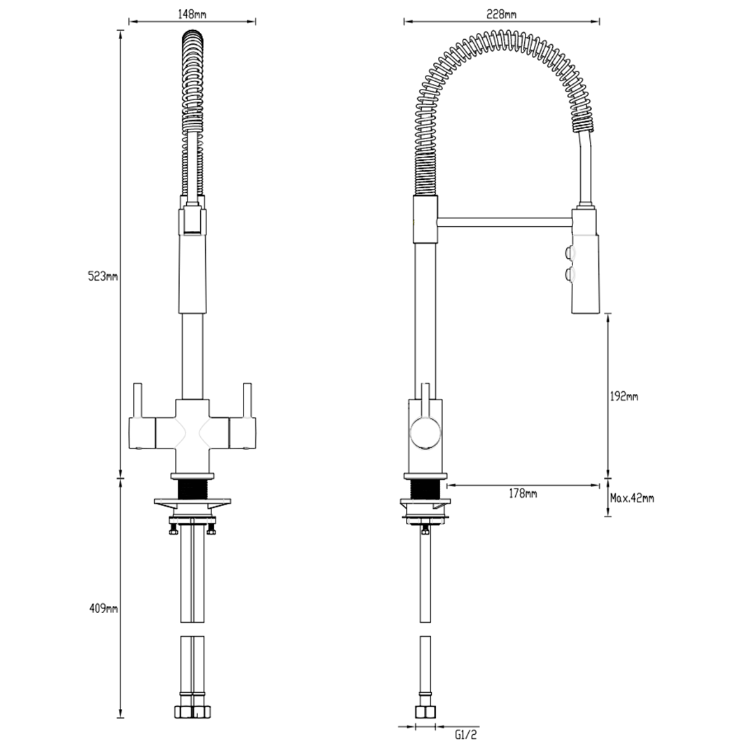 Crosswater Cucina Cook Dual Control Mono Kitchen Mixer with Flexi Spray - Matt Black
