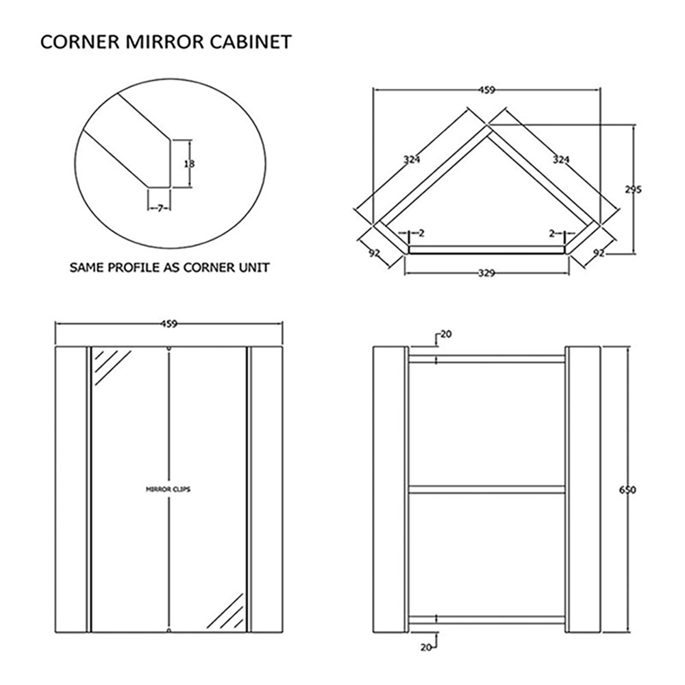 Vellamo Alpine Corner Mirror Cabinet