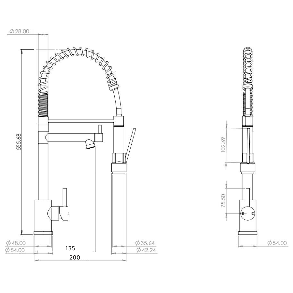 Vellamo Hanbury Professional Kitchen Pullout Spray Tap