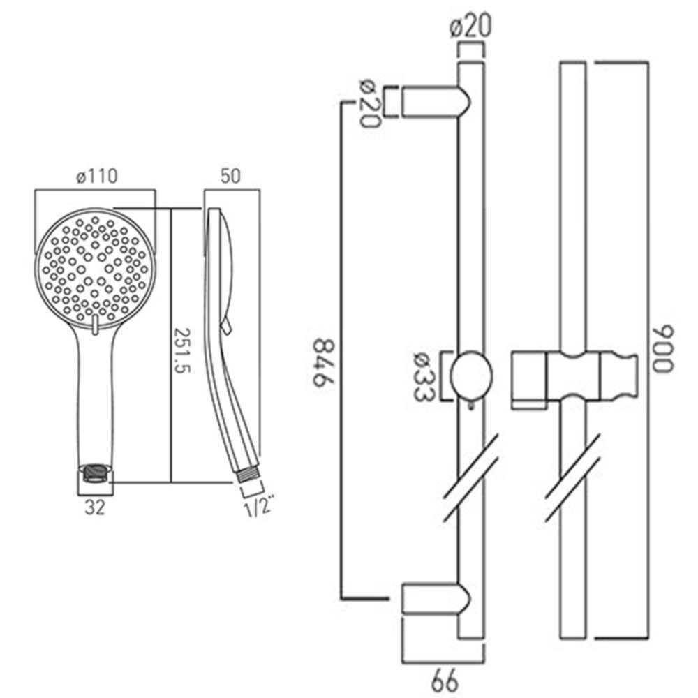 Vado Atmosphere Air Injection Slide Rail Kit with Multi Function Handset