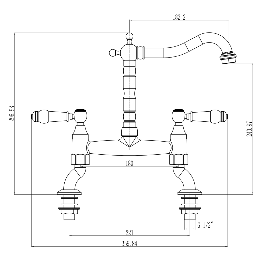 Butler & Rose Carlton Traditional Kitchen Bridge Mixer - Lever Handles