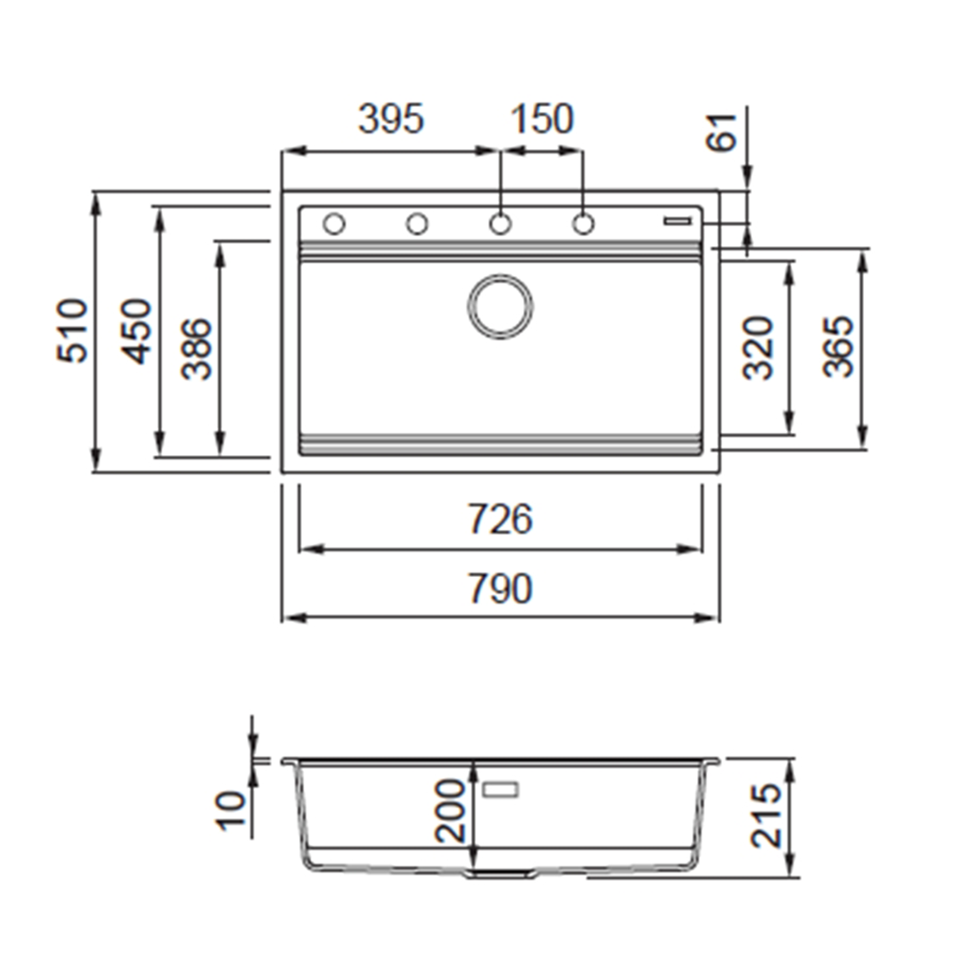 Rangemaster Prato Inset 1 Bowl Igneous Granite Composite Kitchen Sink & Waste Kit - 790 x 510mm