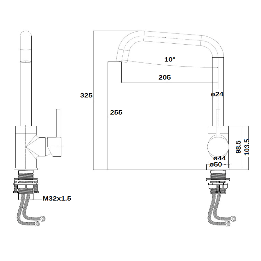 Vellamo Koro Single Lever Mono Kitchen Mixer Tap - Brushed Stainless Steel