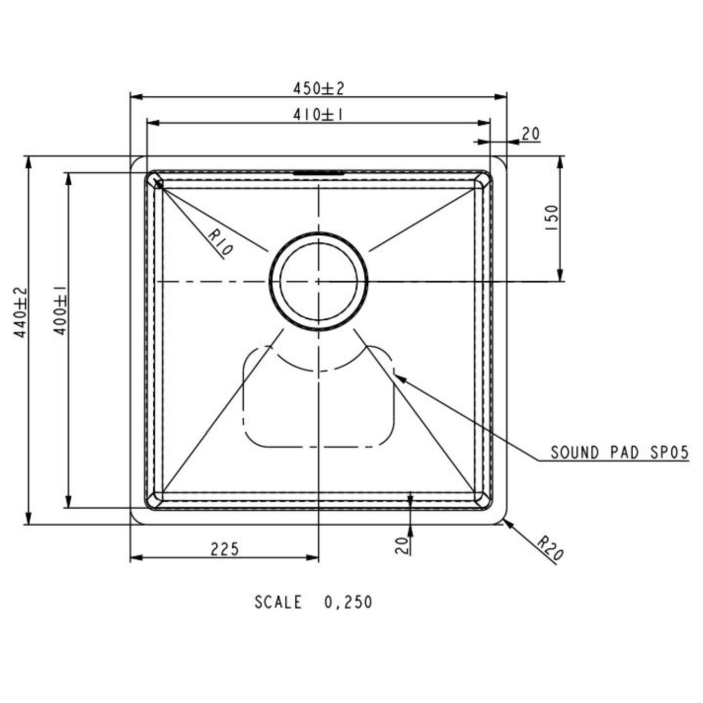 Vellamo Designer Single Bowl Inset/Undermount Stainless Steel Kitchen Sink & Waste Kit - 450 x 440mm