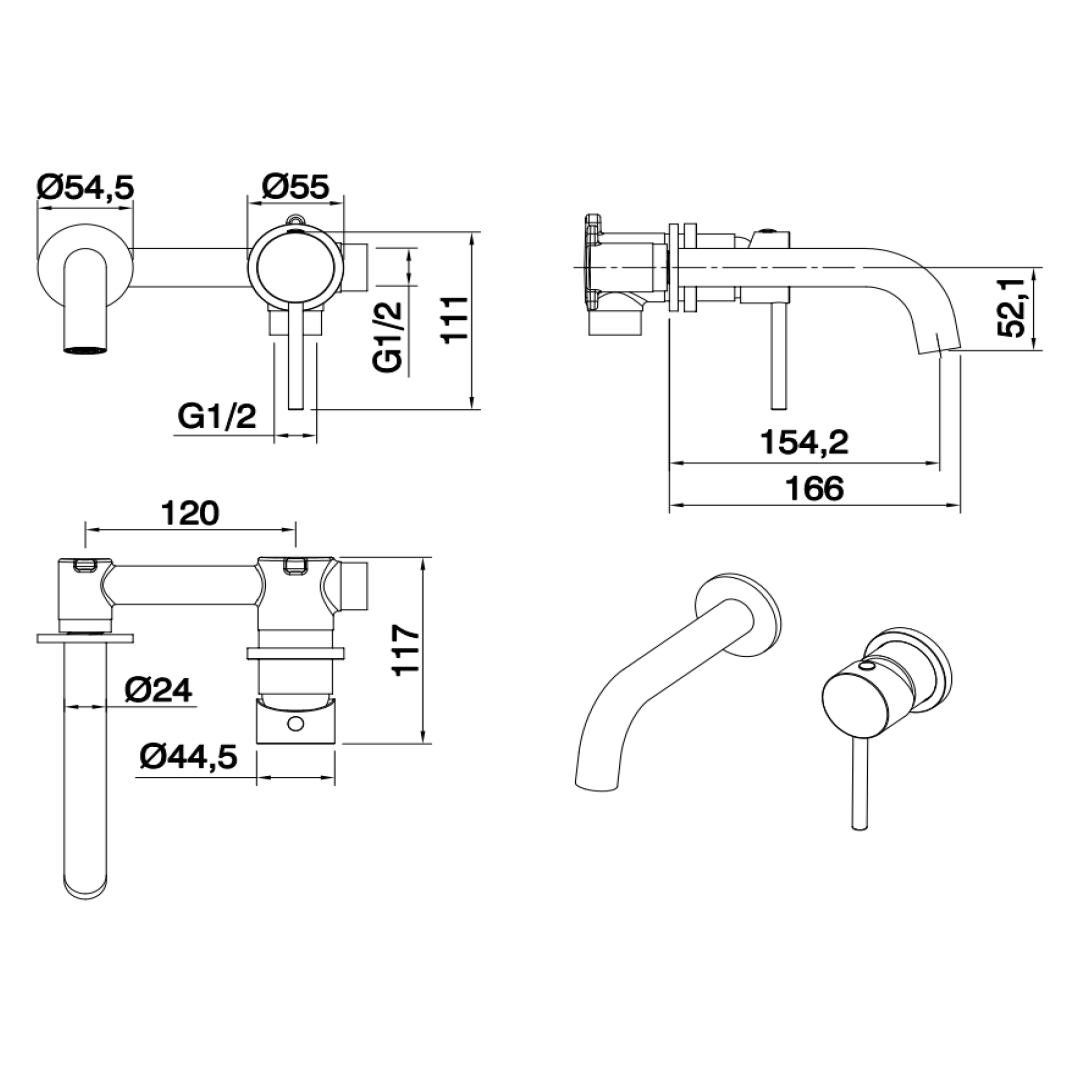Harbour Clarity Brushed Brass Wall Mounted Basin Mixer Tap