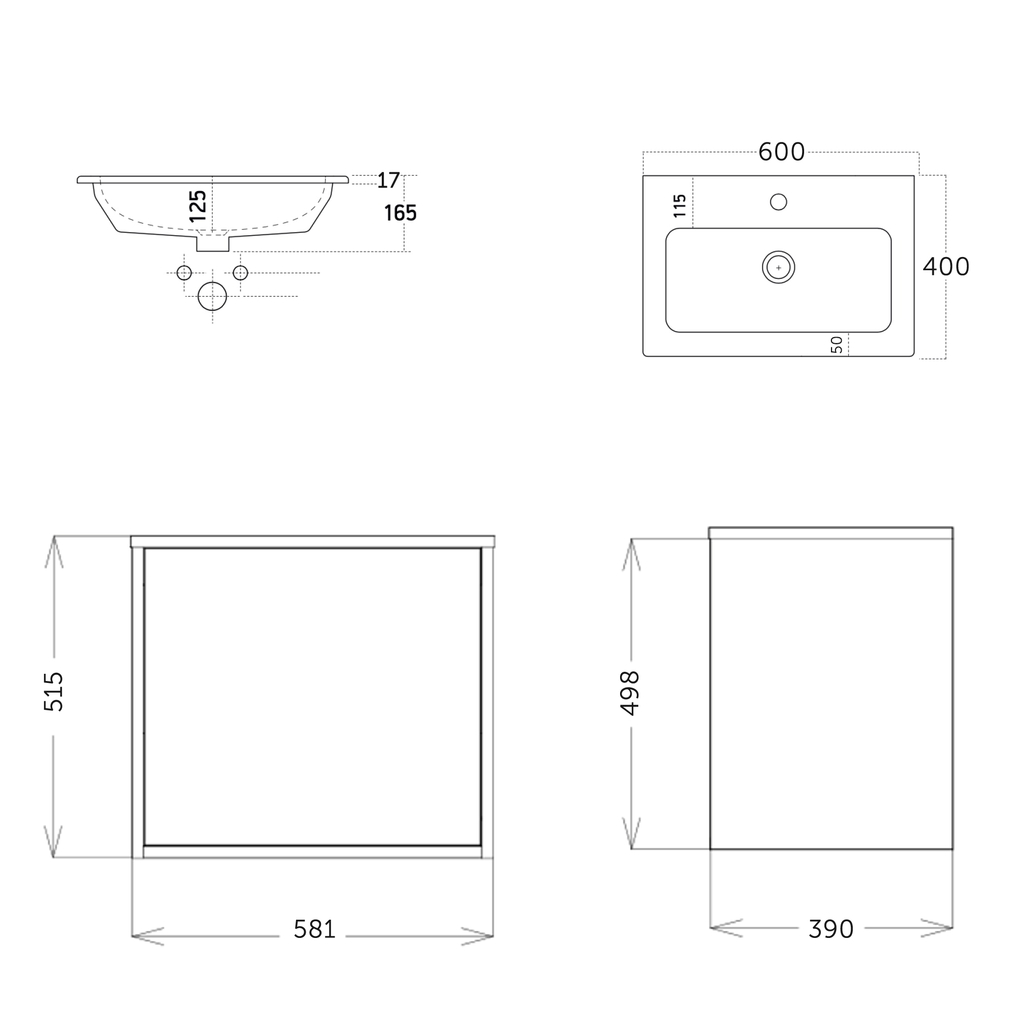 Billy 600mm Wall Hung Vanity Unit with Fluted Drawer Front & Basin