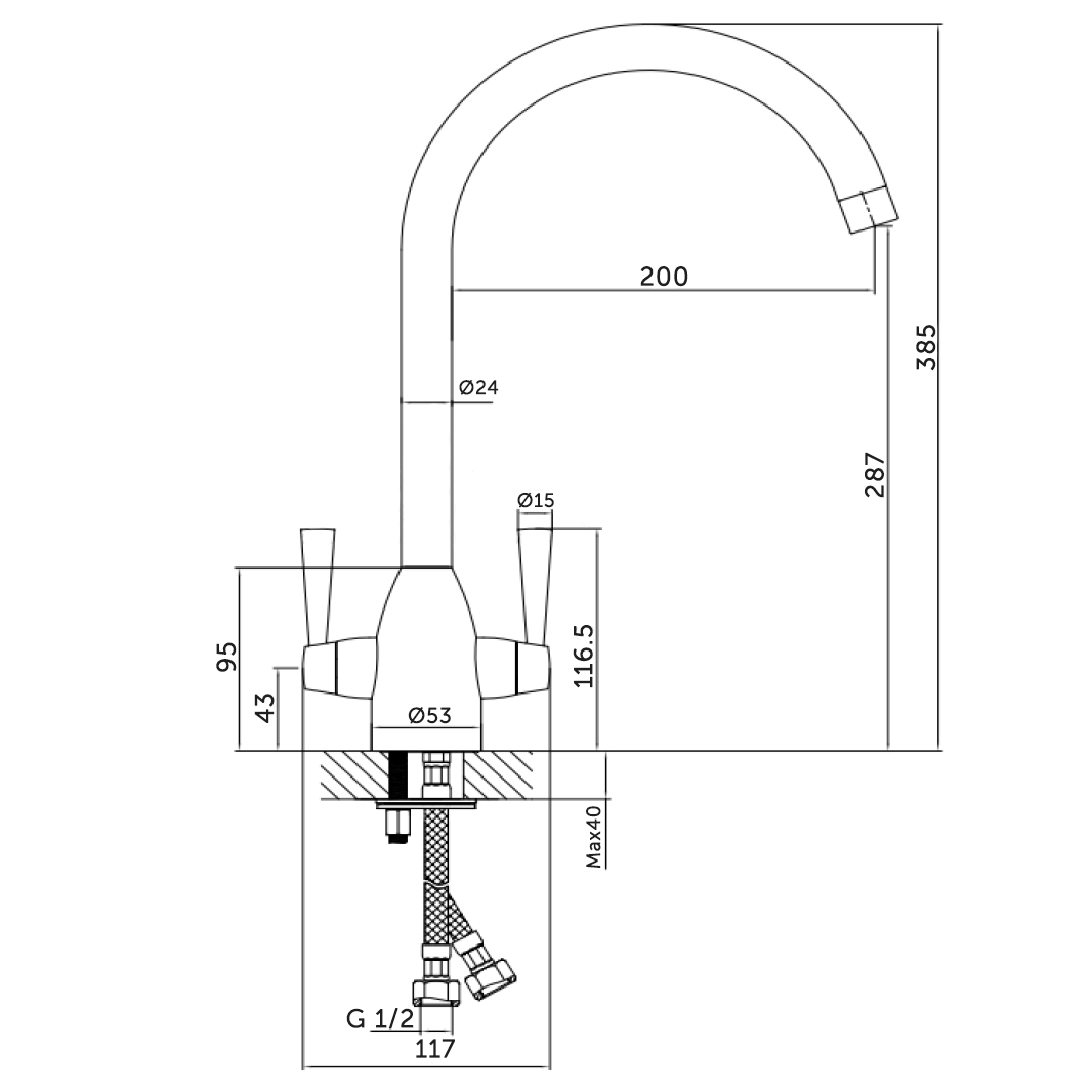 Vellamo Hero Mono Kitchen Mixer Tap - Brushed Nickel