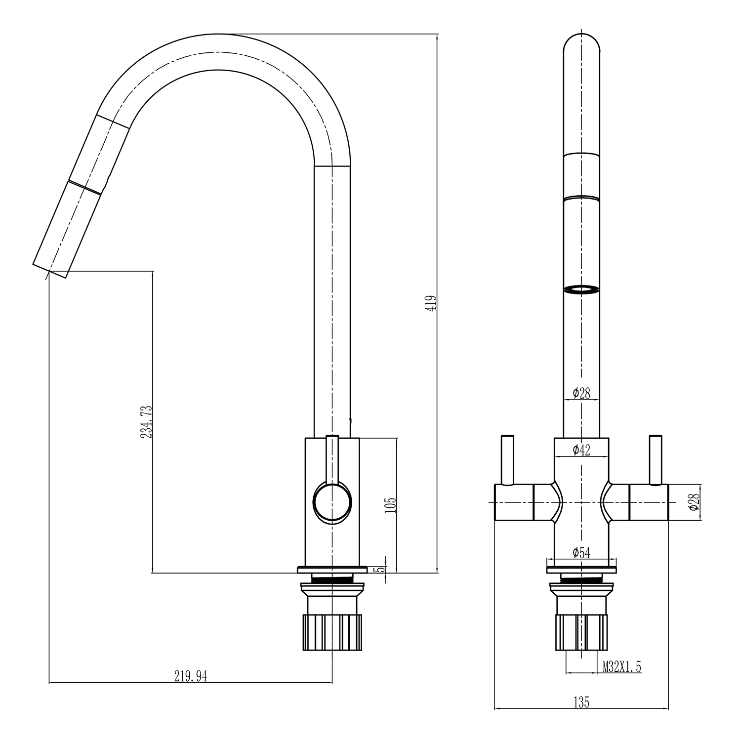 Harbour Pro Twin Lever Mono Pull Out Spray Kitchen Mixer Tap - Polished Chrome