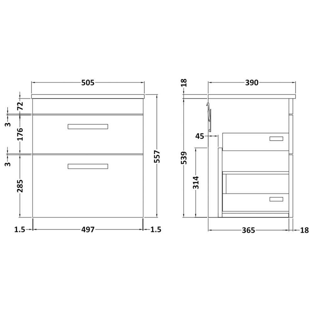 Emily 500mm Wall Mounted 2 Drawer Vanity Unit and Countertop