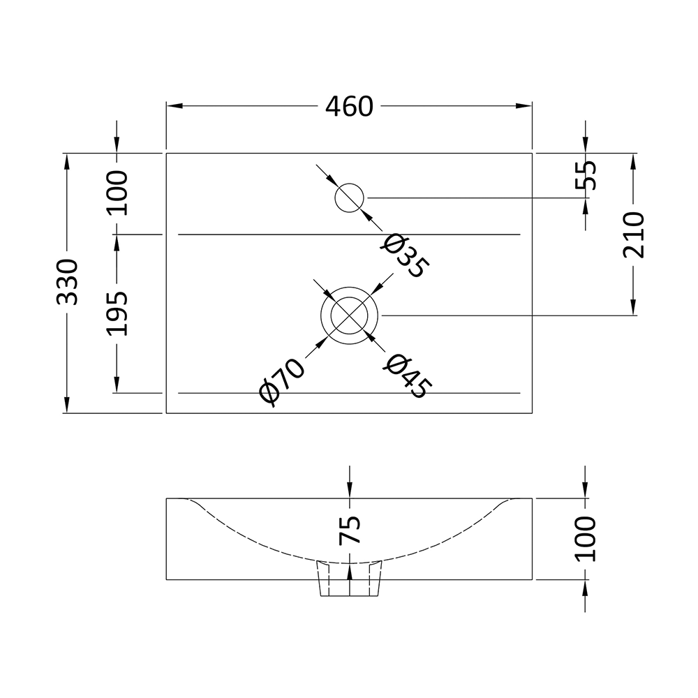 Vellamo 460mm Rectangular Countertop Basin